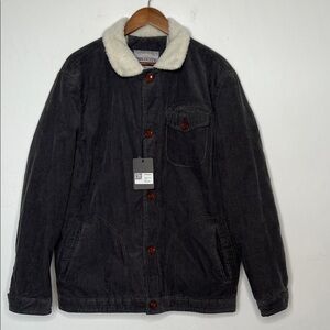 Pologize Barn Chore Retro Corduroy Jacket Gray Cream Sherpa Lined Size XL NWT